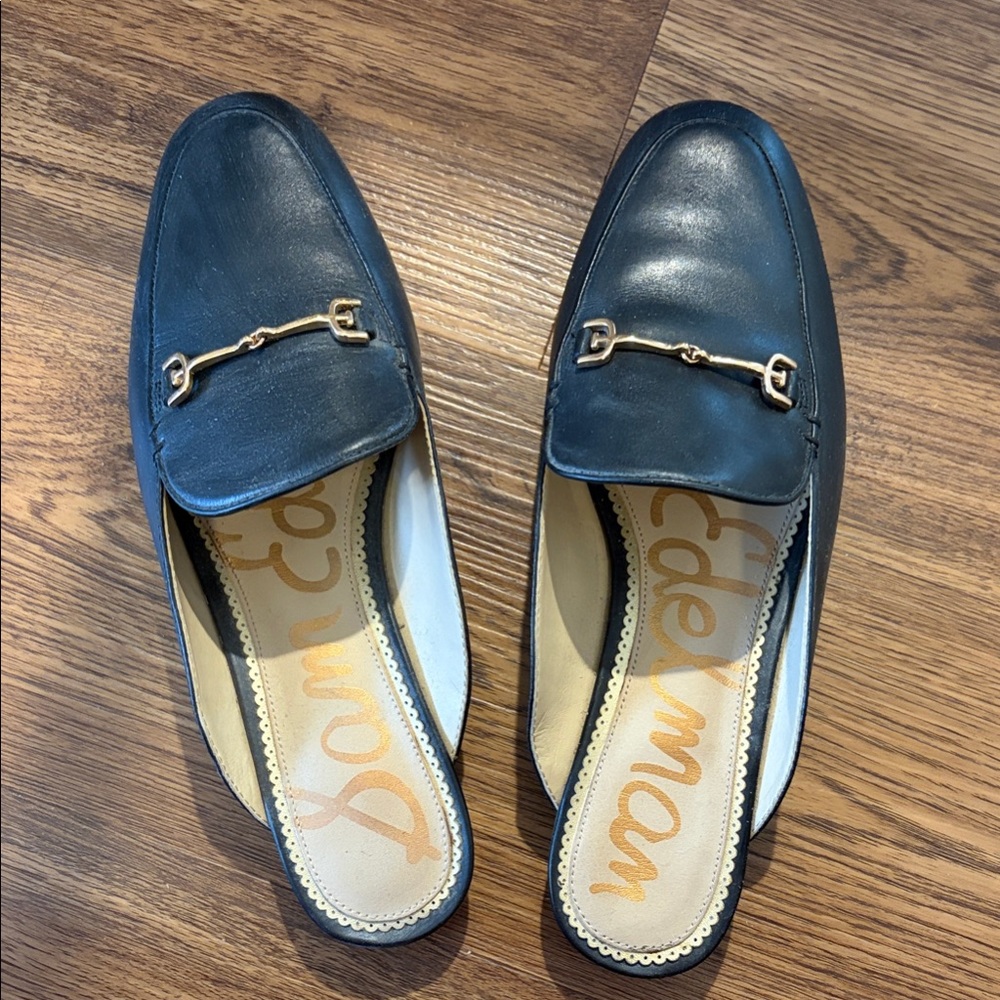Sam Edelman Black Mules with Gold Detail